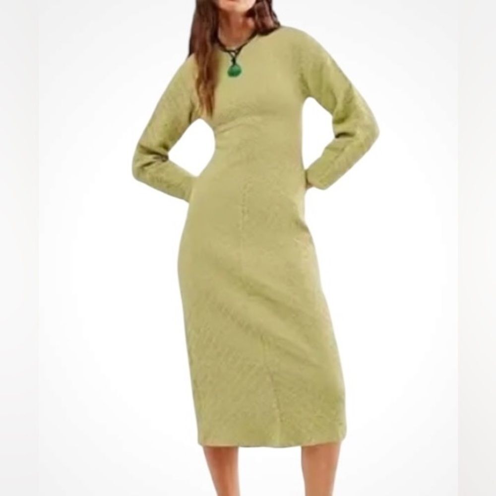 Free People | Gabby olive keyhole back textured dress | Fall Dress M/L NWT